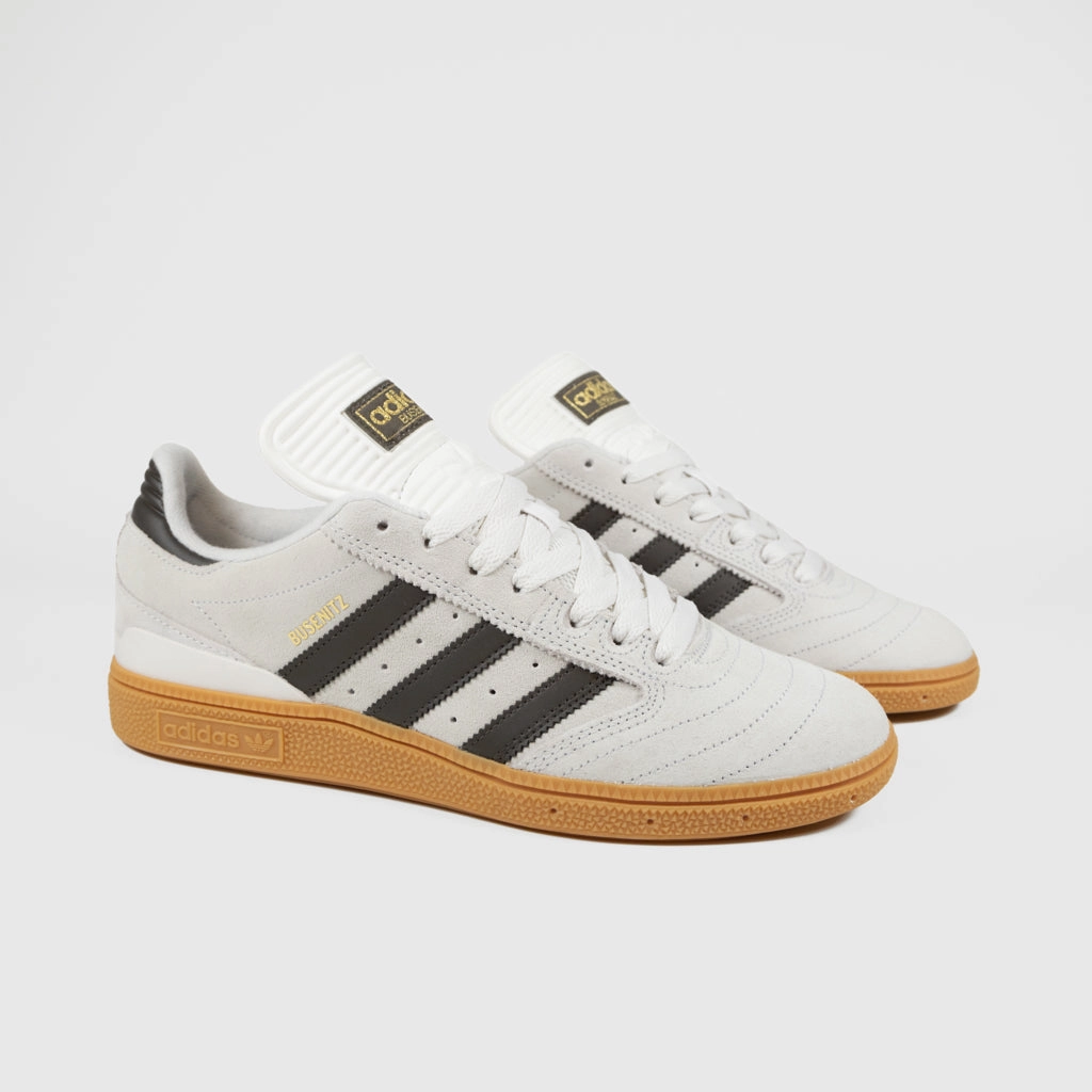 Adidas Skateboarding - Busenitz Shoes - Crystal White / Shadow Olive / Gum 3 Adidas Laceless Shoes