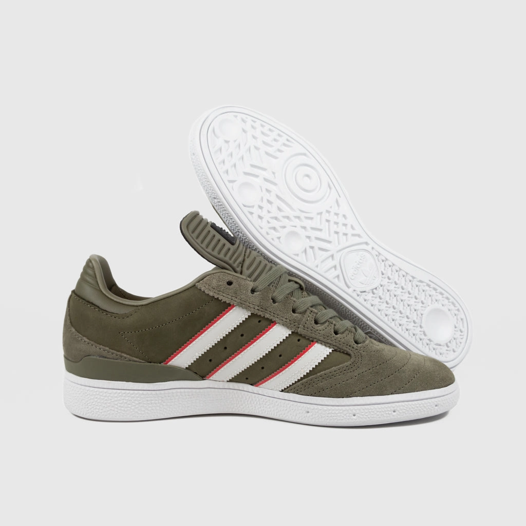 Brain Dead X Adidas Bowling Shoes Adidas Skateboarding - Dan Mancina Busenitz Shoes - Olive Strata / Red / Cloud White