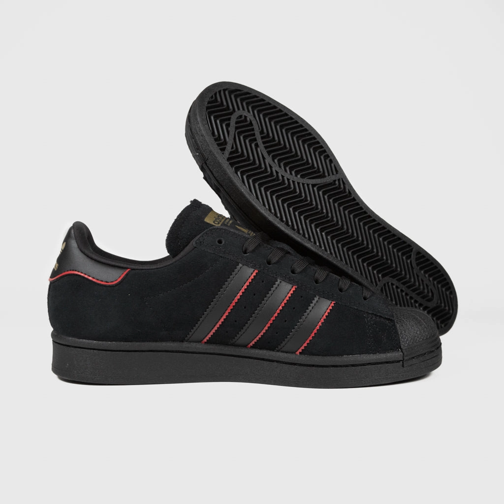 Adidas Skateboarding - Superstar ADV Felipe Gustavo Shoes - Core Black / Better Scarlet / Metallic Gold Adidas Fashionable Shoes
