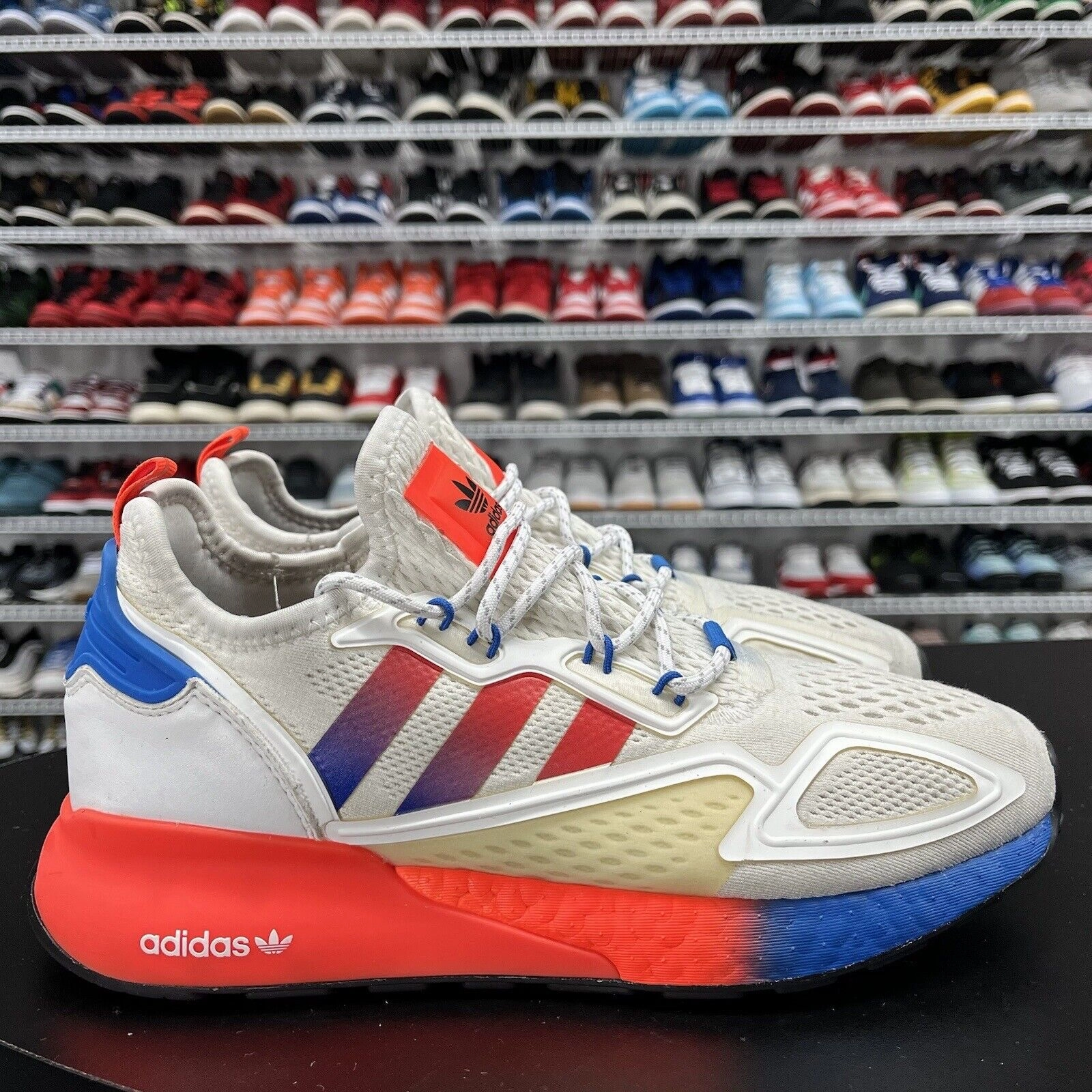 Adidas ZX 2K Boost (FV9996) "Cloud White/Solar Red/Blue" Men's Size 9.5 Adidas Shoe Outlet