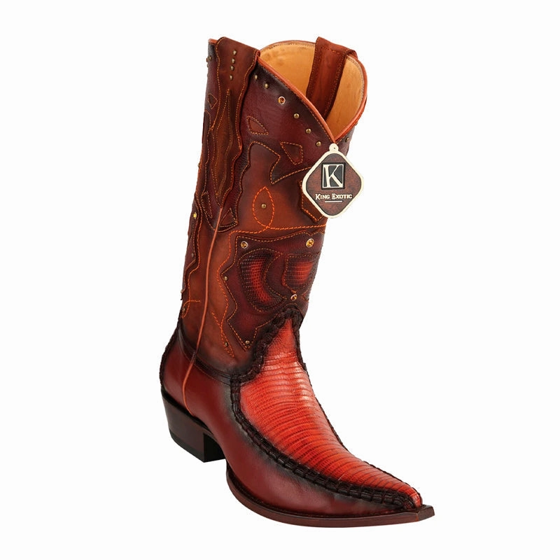 Boots For Winter Men's King Exotic Boots Teju Lizard Boots 3x Toe Handcrafted Cognac Burnished  (495v20703)