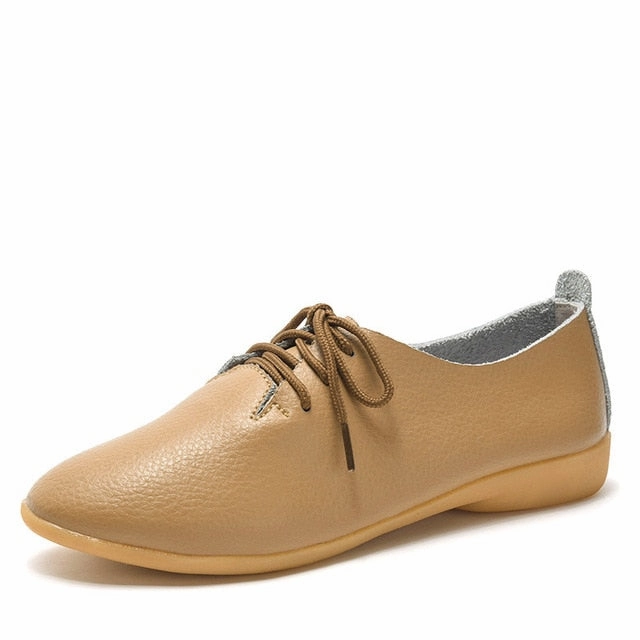 dobeyping 2018 New Women Shoes Genuine Leather Women's Shoe Lace-Up Female Flats Pointed Toe Woman Oxfords Large Size 35-44