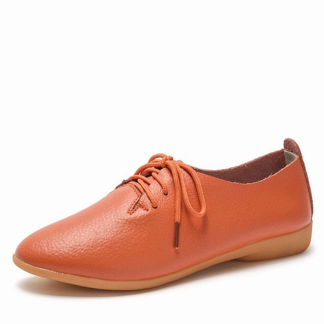 dobeyping 2018 New Women Shoes Genuine Leather Women's Shoe Lace-Up Female Flats Pointed Toe Woman Oxfords Large Size 35-44