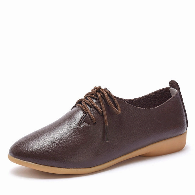 dobeyping 2018 New Women Shoes Genuine Leather Women's Shoe Lace-Up Female Flats Pointed Toe Woman Oxfords Large Size 35-44