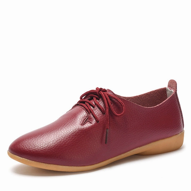 dobeyping 2018 New Women Shoes Genuine Leather Women's Shoe Lace-Up Female Flats Pointed Toe Woman Oxfords Large Size 35-44