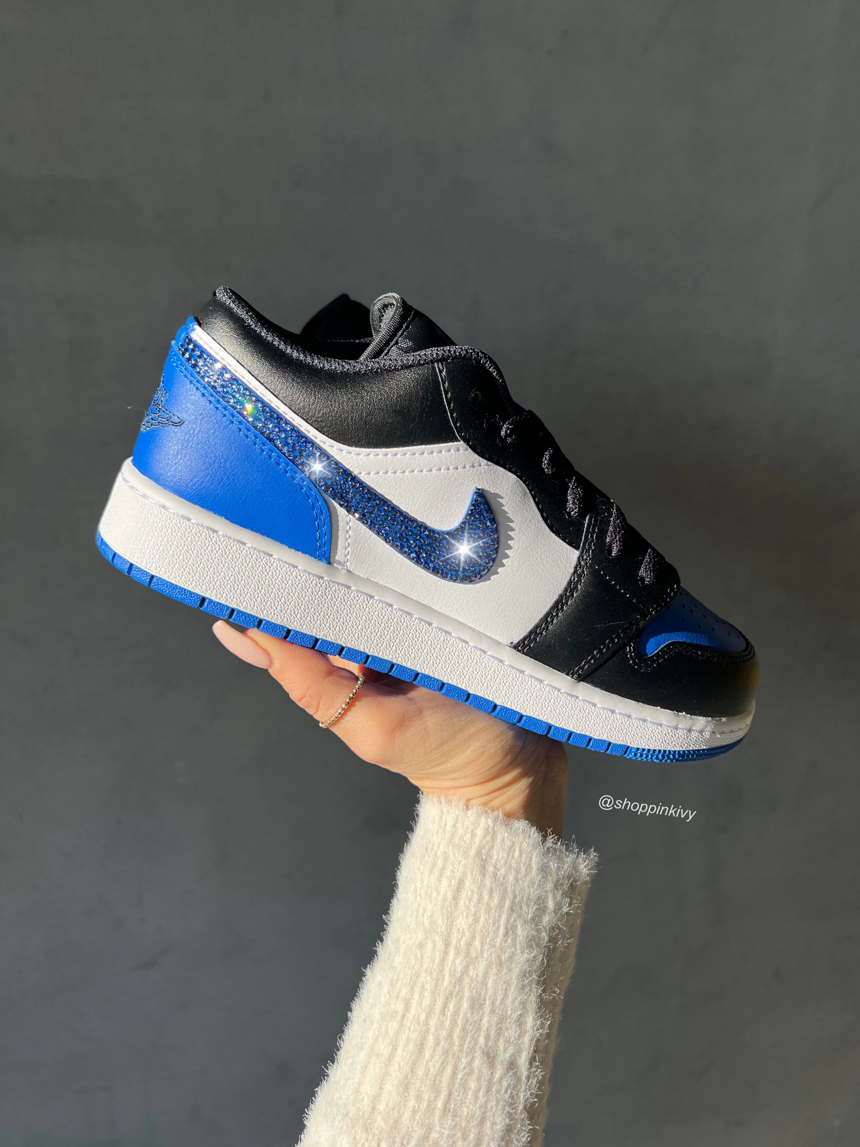 Blue Swarovski Womens Air Jordan Retro 1 Low Shoes