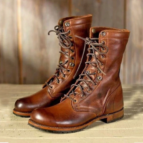 Knee High Heeled Boots Men New Handmade Handstiched Handpolished Goodyear Welted Custom Made Boots Brown Pure Leather Military Boots, High Ankle Lace Up Derby Boot