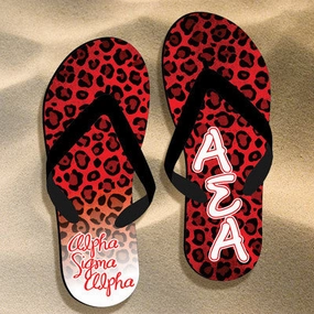Alpha Sigma Alpha Cheetah Print Flip Flops - SBL100 - SUB G Flip Flops