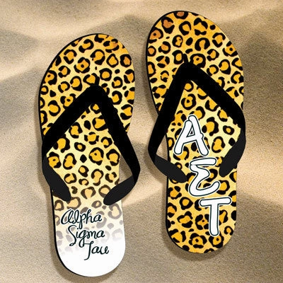 Flip Flops With Sparkle Alpha Sigma Tau Cheetah Print Flip Flops - SBL100 - SUB