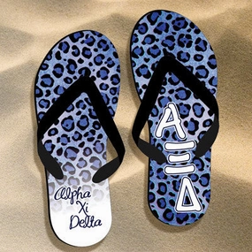 Alpha Xi Delta Cheetah Print Flip Flops - SBL100 - SUB Leather Flip Flops Near Me