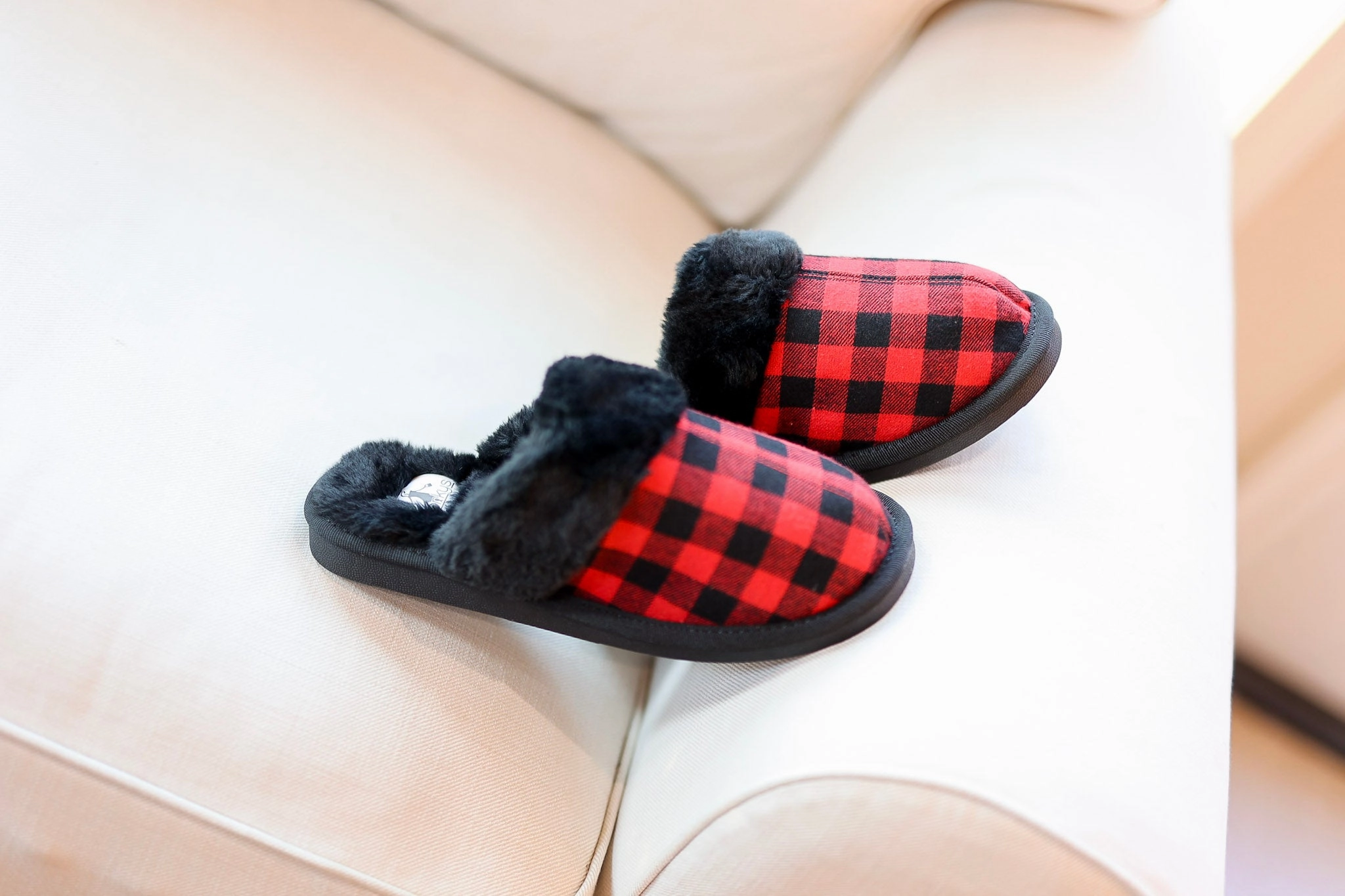 Slippers Designer Corky's | Snooze Slide On Slippers with Furry Lining in Red Buffalo Plaid