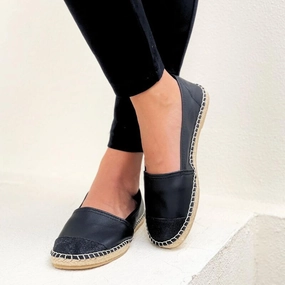 Classic Espadrille in Midnight Glitter Block Leather Espadrille