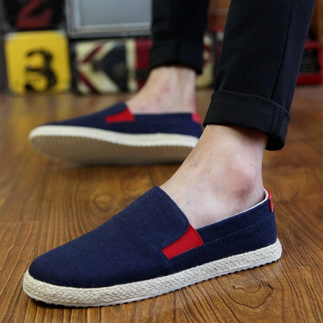 OUDINIAO Slip On Espadrilles For Men Loafers Mens Shoes Casual Male Breathable Canvas Shoes Men Fashion 2019 Soft Jute Wrapped Casual Shoes To Wear With Leather Pants