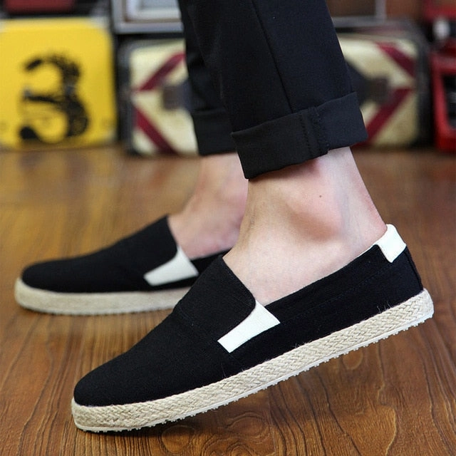 OUDINIAO Slip On Espadrilles For Men Loafers Mens Shoes Casual Male Breathable Canvas Shoes Men Fashion 2019 Soft Jute Wrapped Free Casual Shoes