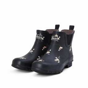 Ankle Height Rain Boots - Black Floral - Wide Foot - Easy to Slip On Over Shoes Waterproof