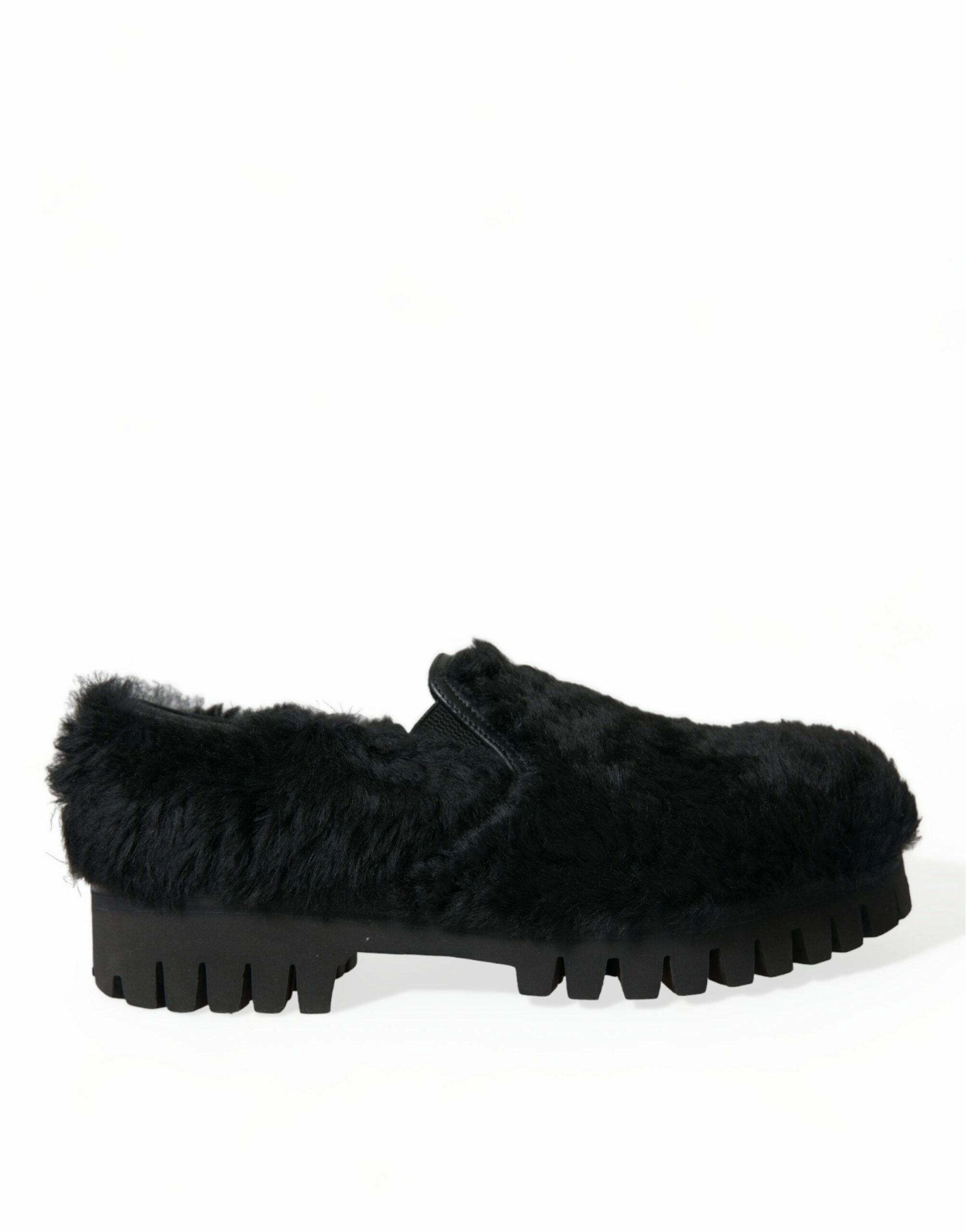 Slides Closed Toe Black Fur Leather Slippers Dress Shoes