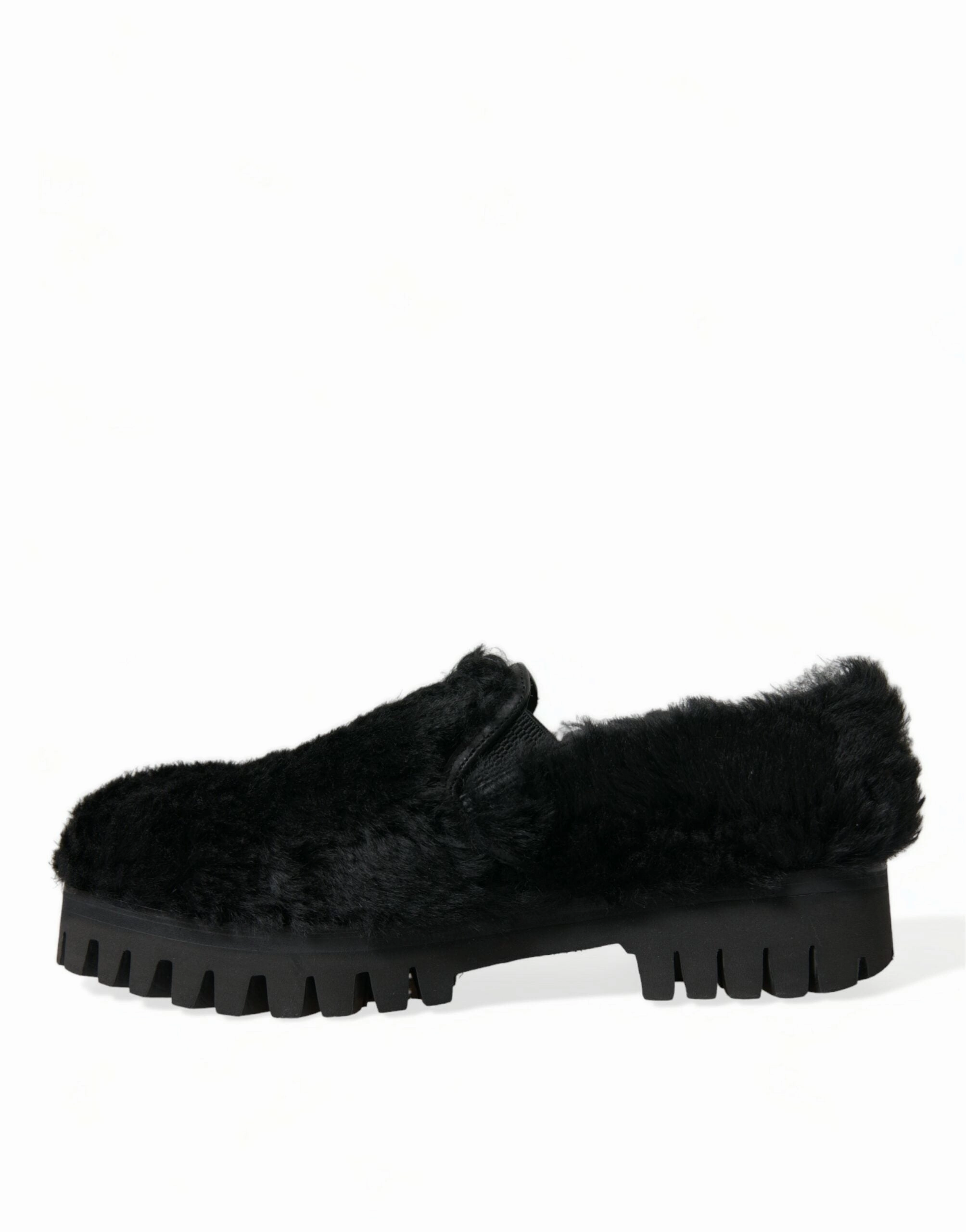 Mop Slitters Black Fur Leather Slippers Dress Shoes