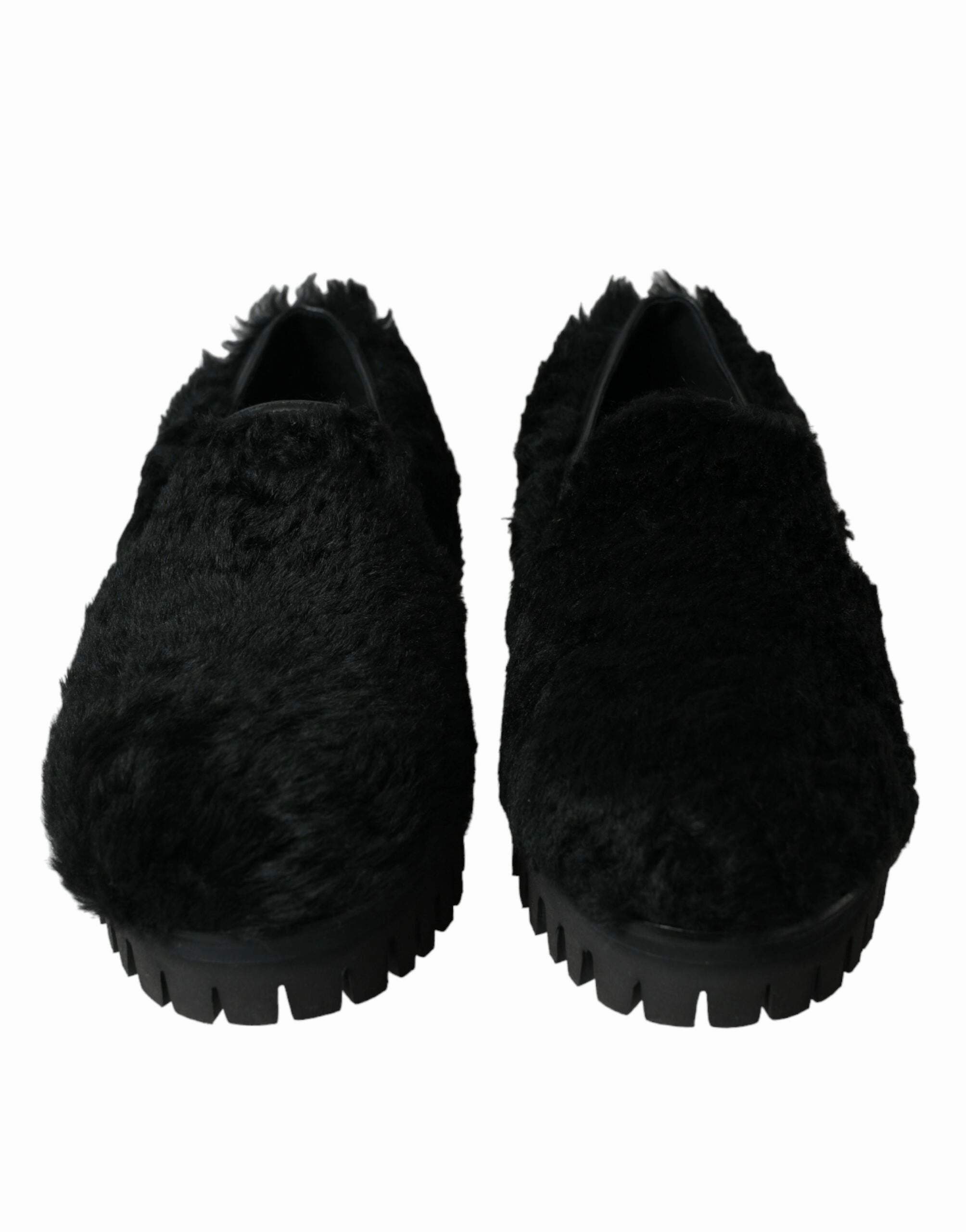 Black Fur Leather Slippers Dress Shoes Soulmate Slippers