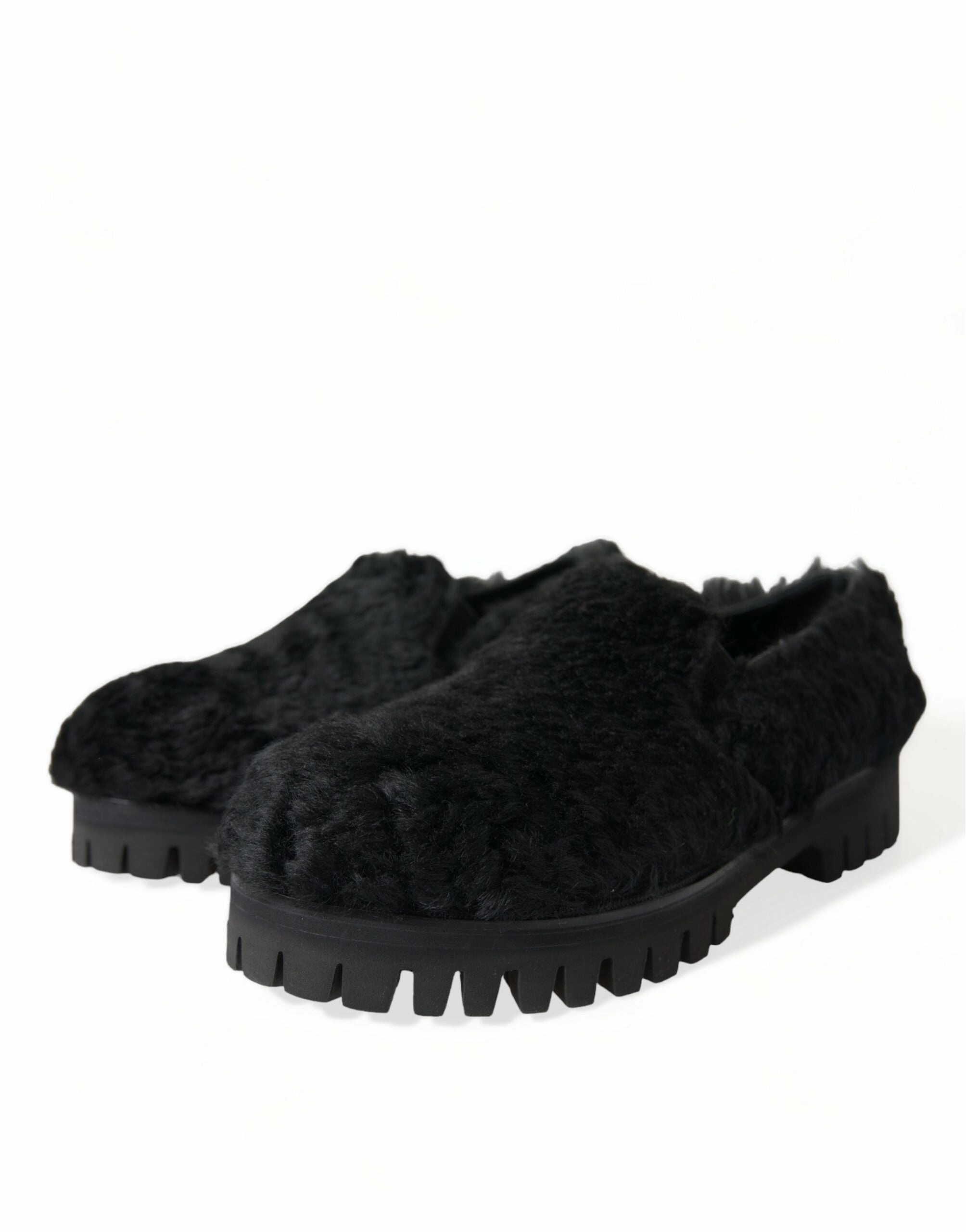 Black Fur Leather Slippers Dress Shoes Microwave Heatable Slippers
