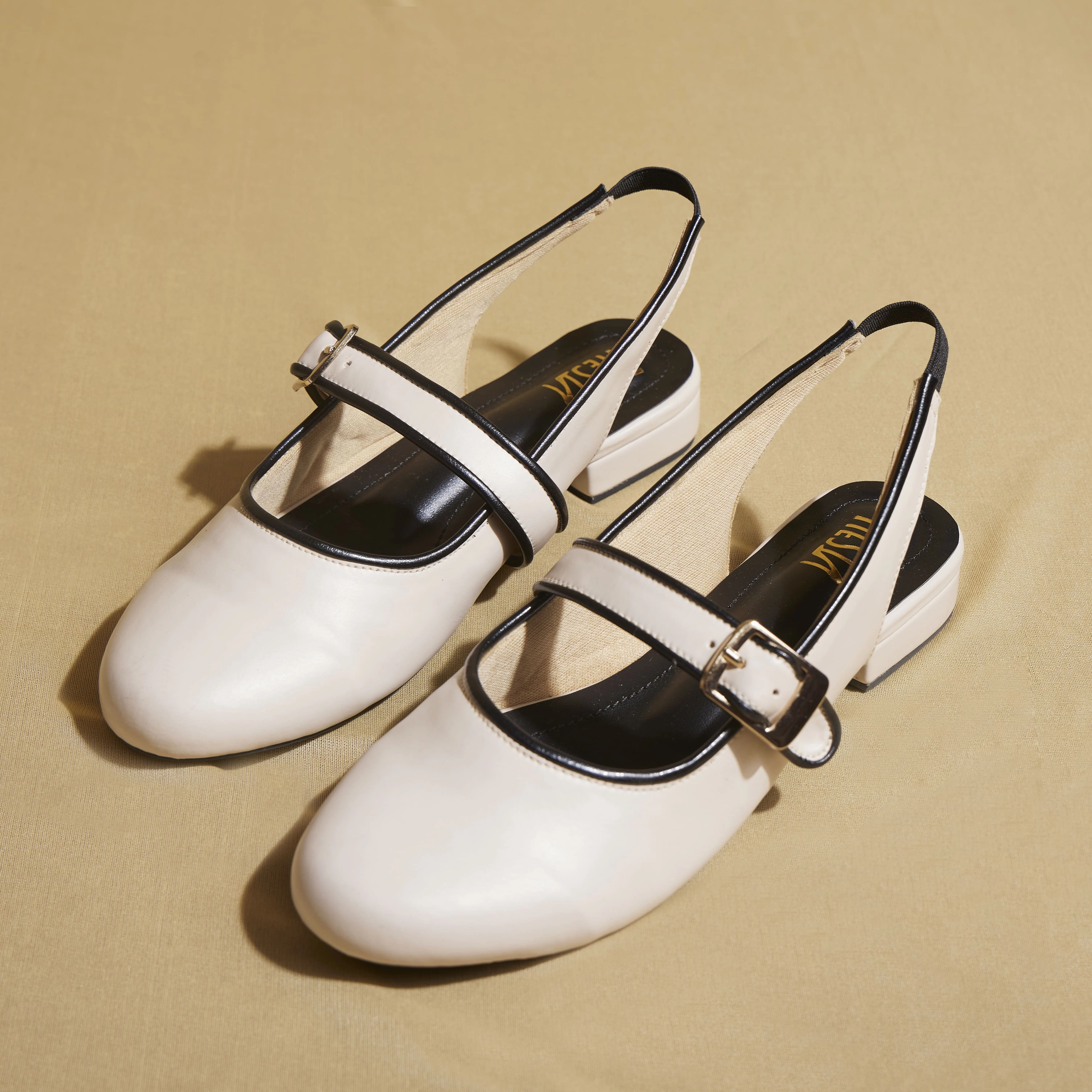 Comfortable Shoes For Feet Sling Back White Ballerinas   0.25 inch Heel | GoBasic | Customisable