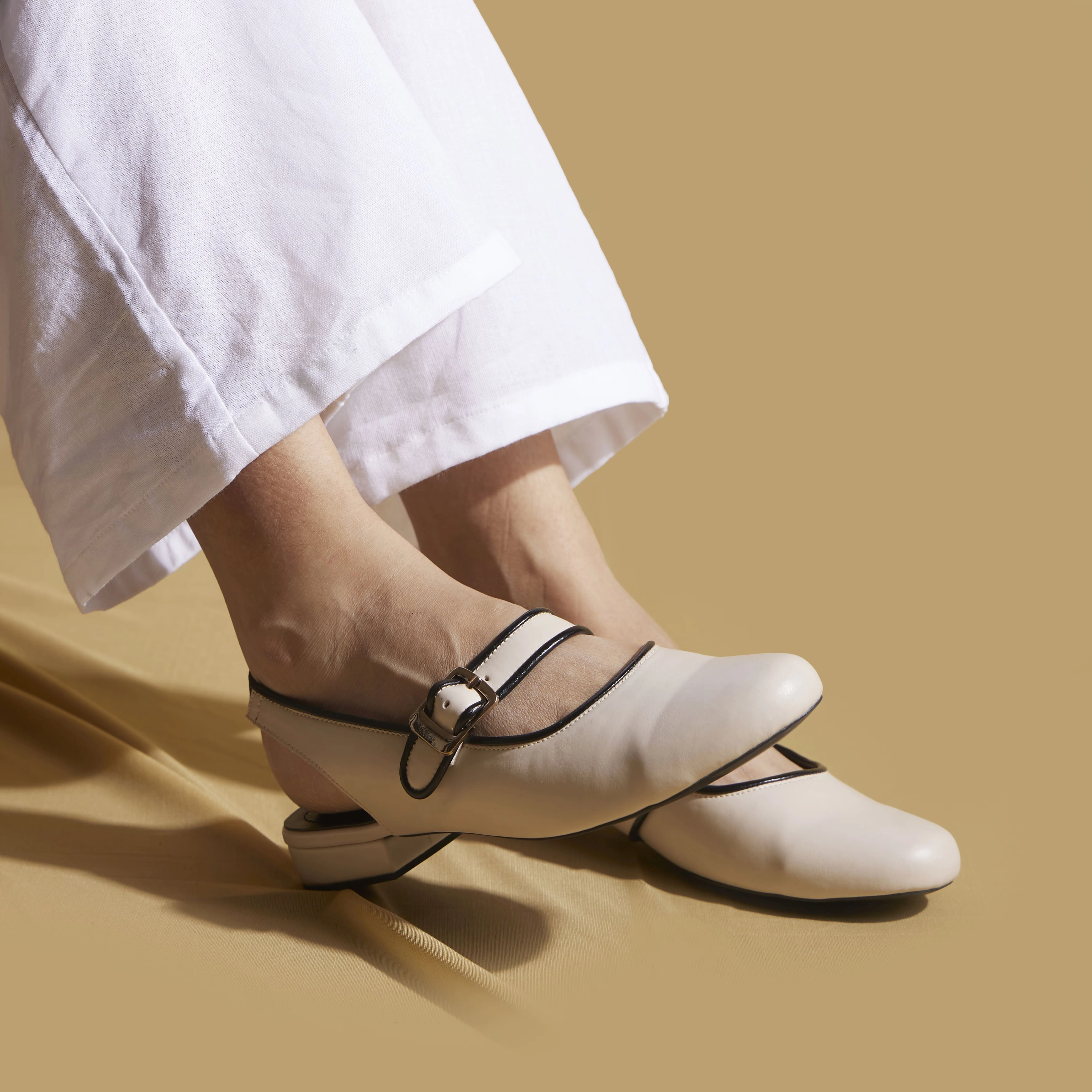 Sling Back White Ballerinas   0.25 inch Heel | GoBasic | Customisable Flat Shoes Shopee