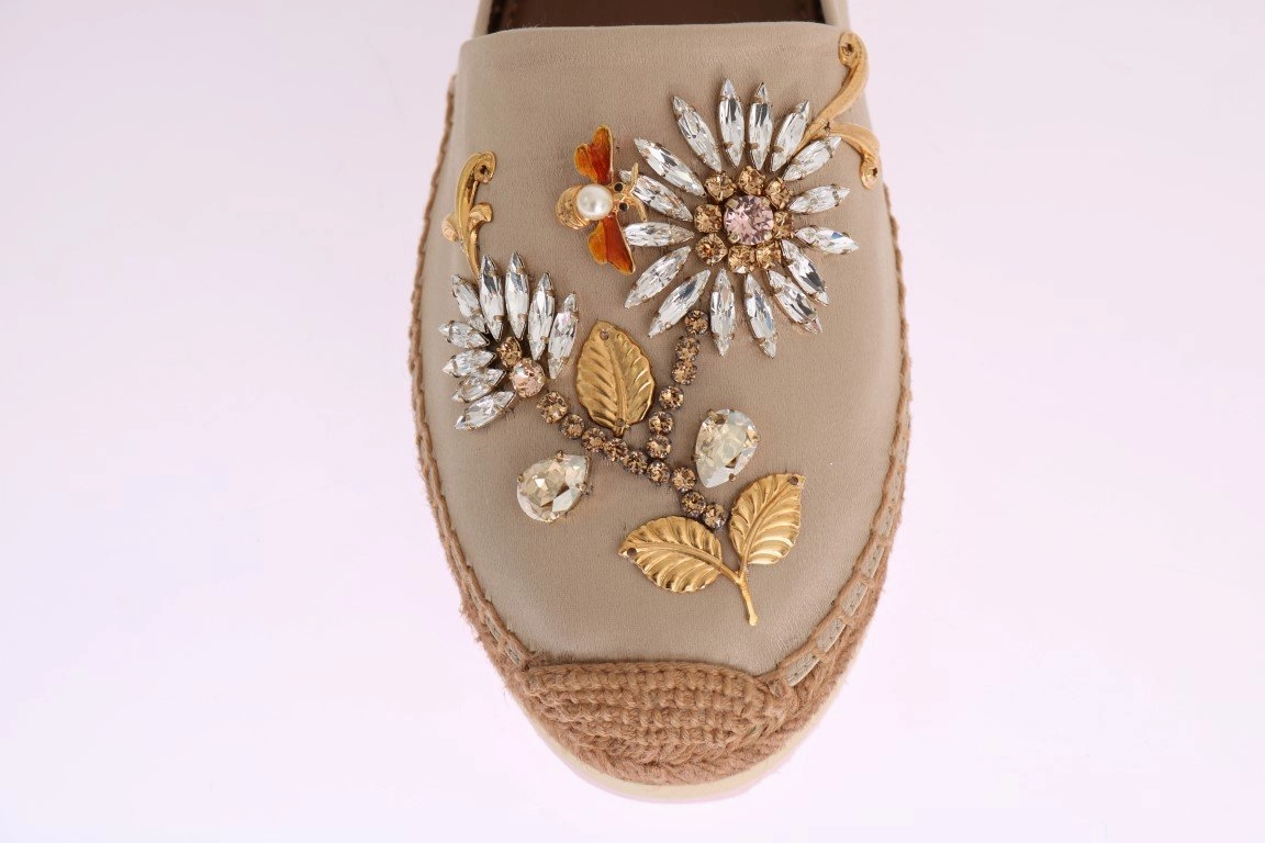 Best Ballet Shoes Beige Silk Raso Crystal Espadrilles Shoes
