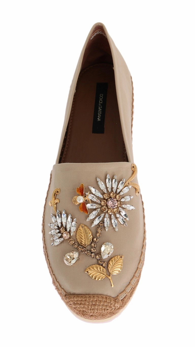 Soho Flat Shoes Beige Silk Raso Crystal Espadrilles Shoes