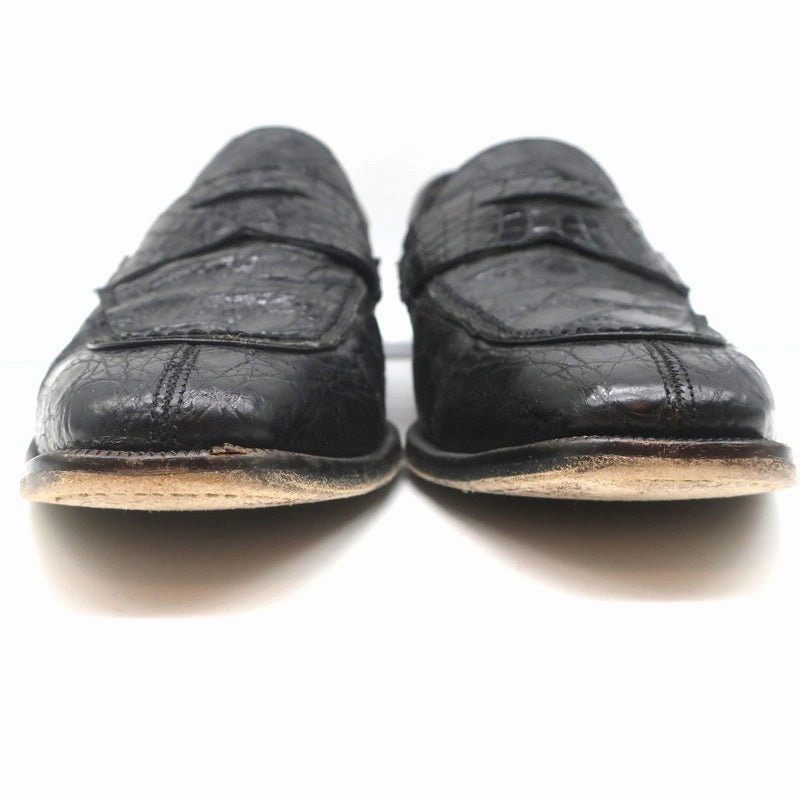 Bergdorf Goodman Crocodile Penny Loafers Black Size 43.5 Walking Comfort Slip On Walking