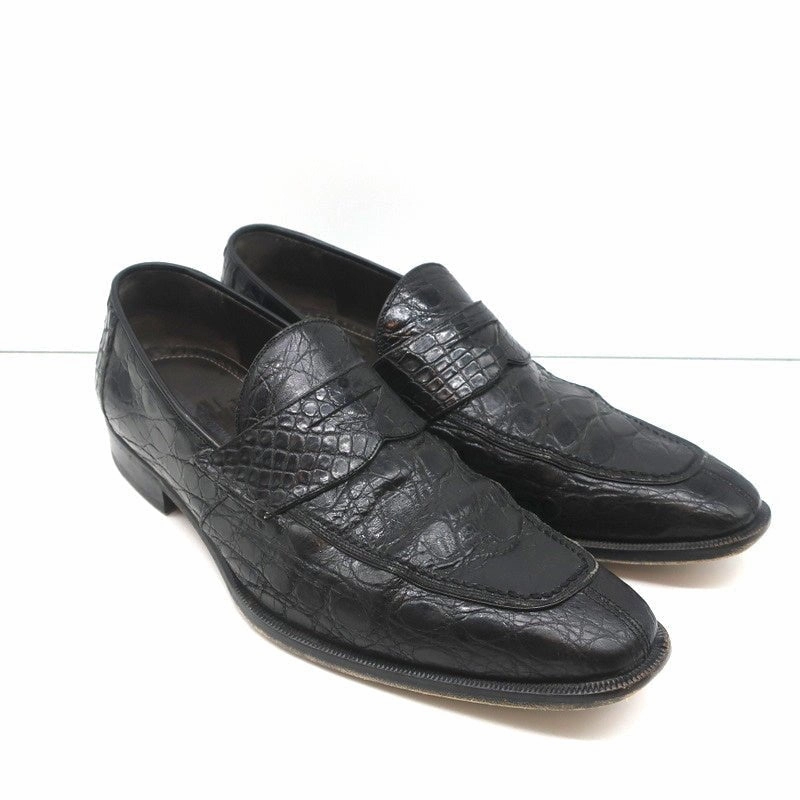 For Walking And Standing All Day Walking Bergdorf Goodman Crocodile Penny Loafers Black Size 43.5