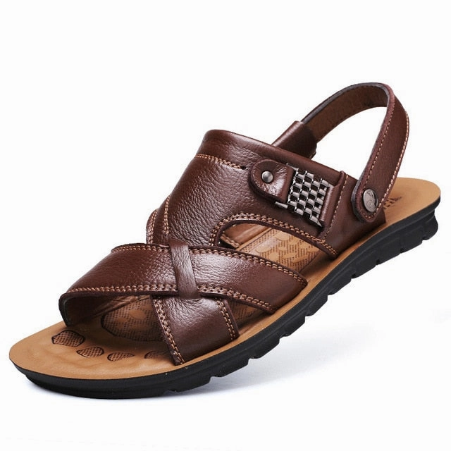 Big Size 48 Men Genuine Leather Sandals Summer Classic Men Shoes Slippers Soft Sandals Men Roman Comfortable Walking Footwear Sport Shoes Flat