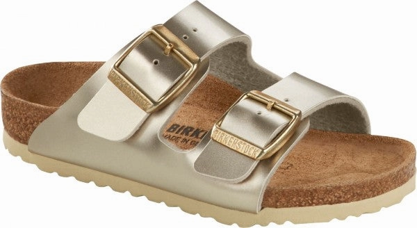 Good Lightweight Walking Birkenstock Arizona Birko-Flor Electric Metallic Gold- Narrow