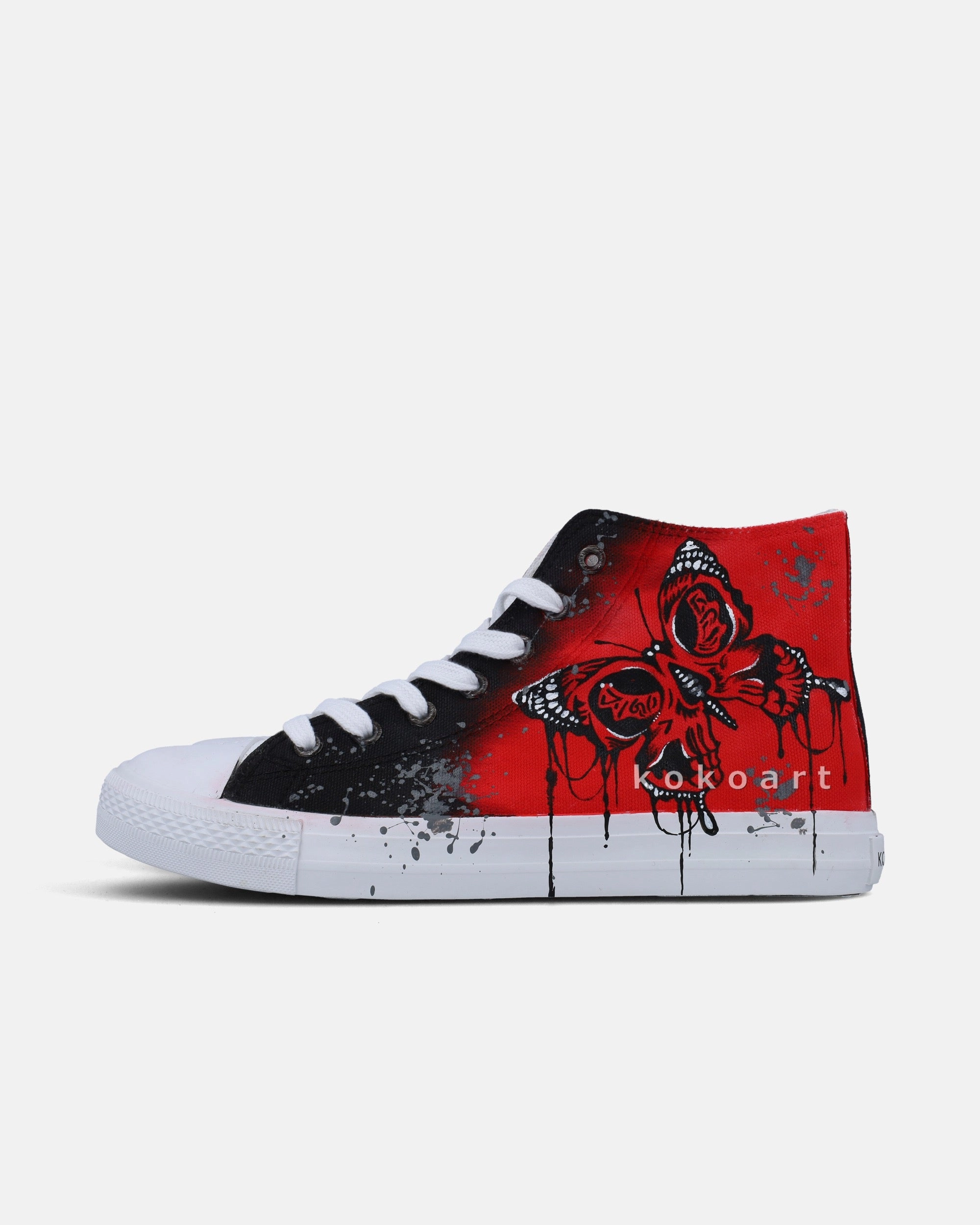 Black and Red Skull and Butterfly Hand Painted Shoes