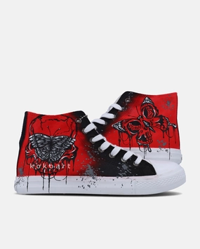 Black and Red Skull and Butterfly Hand Painted Shoes Rockport Xcs Waterproof Shoes