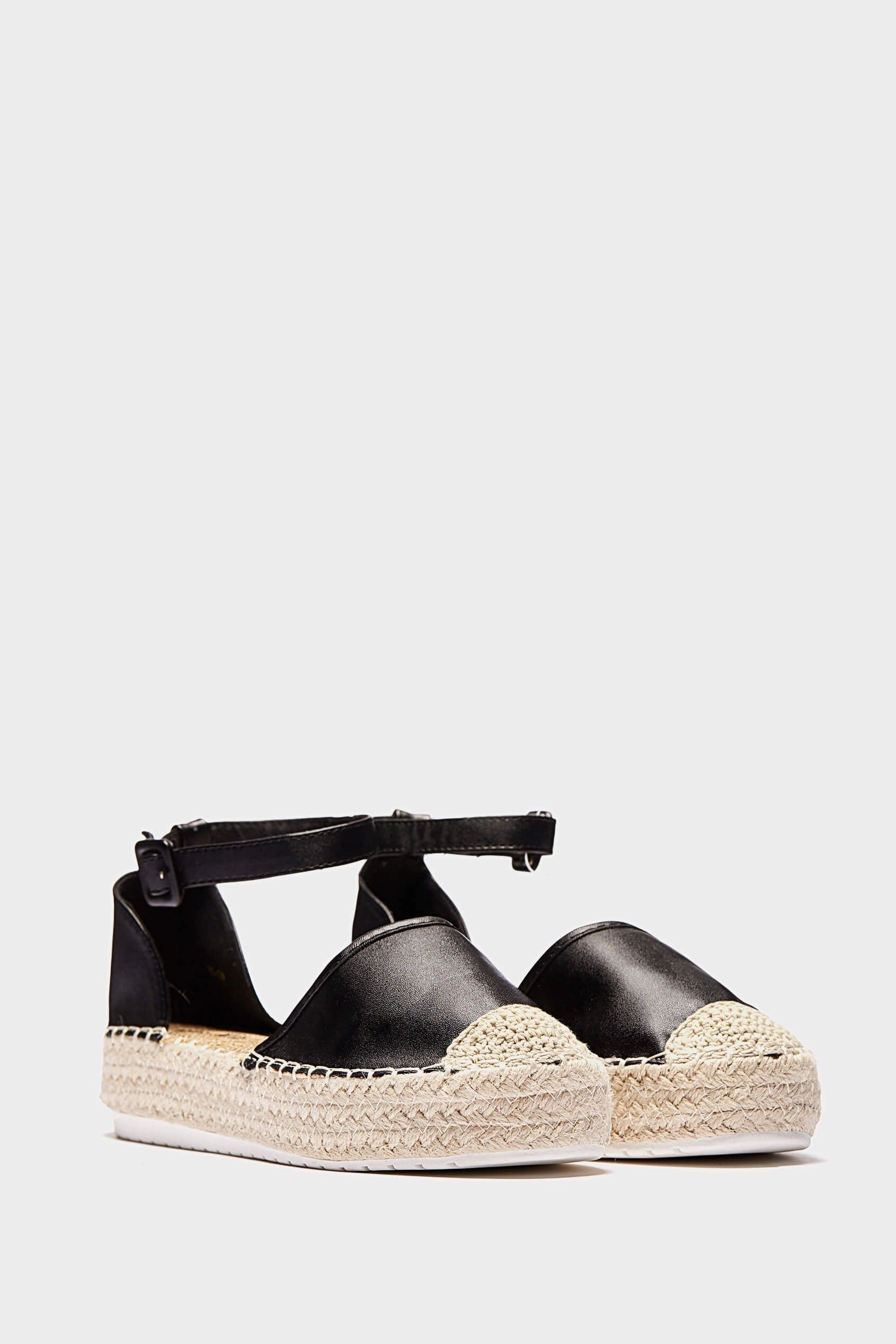 Peep Toe Platform Espadrilles Black Ankle Strap Espadrilles