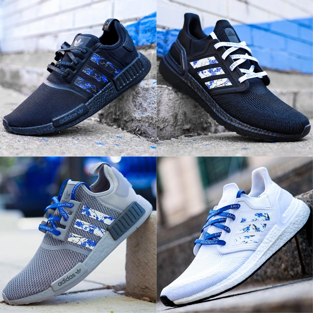 Black/Blue Sakura Stripes for Ultra Boost 22 / 21 Adidas Golf Shoes Waterproof