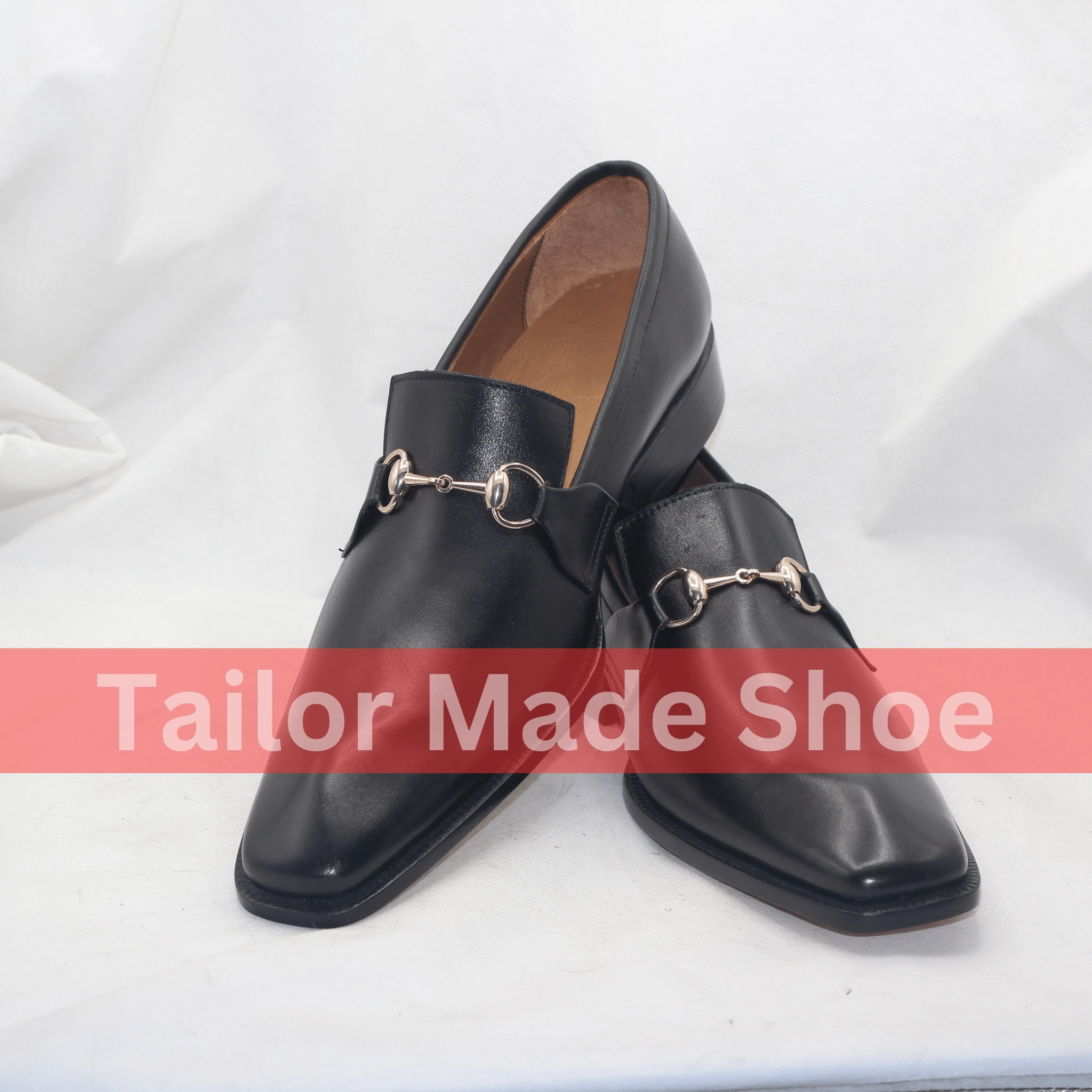 Black Italian-Style Leather Loafers with Gold-Tone Buckle Accent Handcrafted Mens Black Slip-On Loafers with Gold Hardware Steel Toe Chelsea Boots