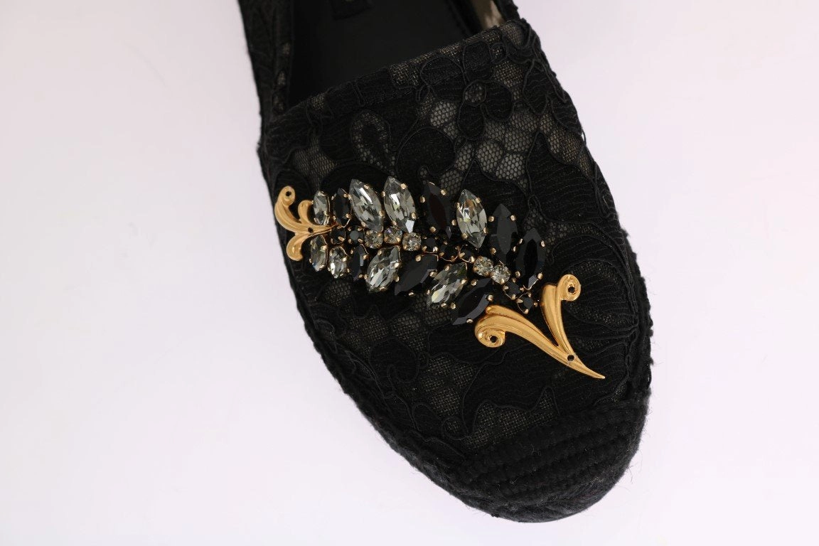 Black Lace Crystal Espadrilles Shoes Classy Flat Shoes