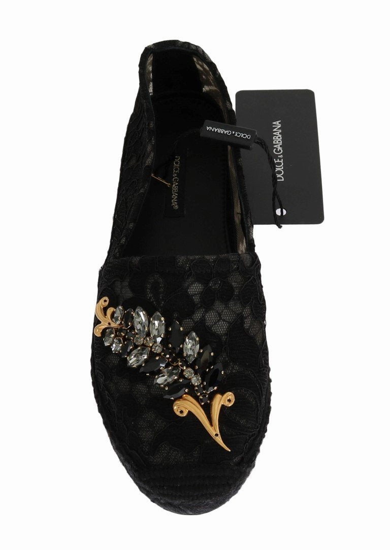 Straw Flat Shoes Black Lace Crystal Espadrilles Shoes