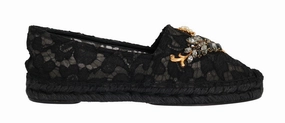 Shoes Flat Lay Black Lace Crystal Espadrilles Shoes