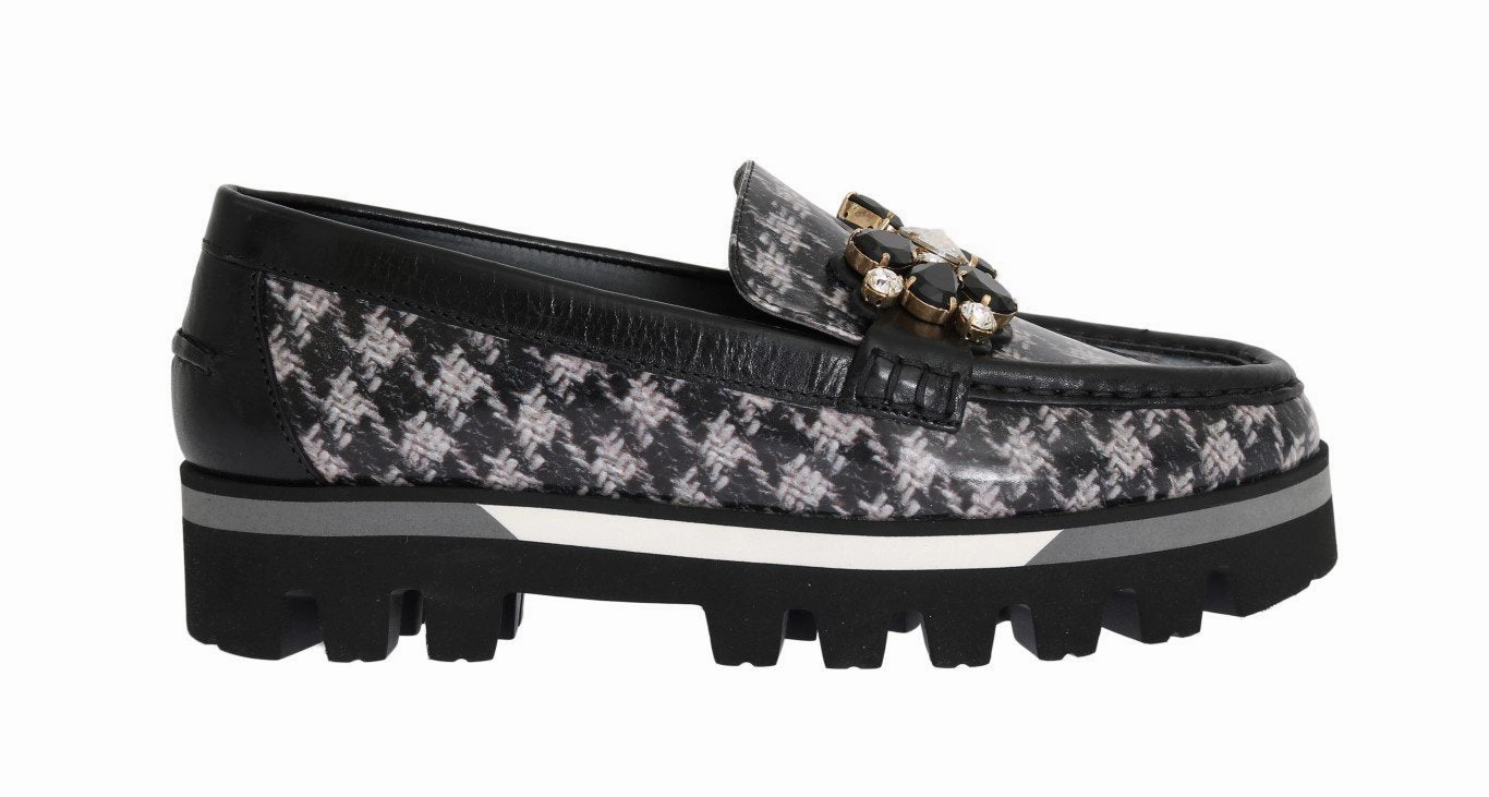 Flat Shoes With Tights Black Leather Crystal Moccasins Shoes