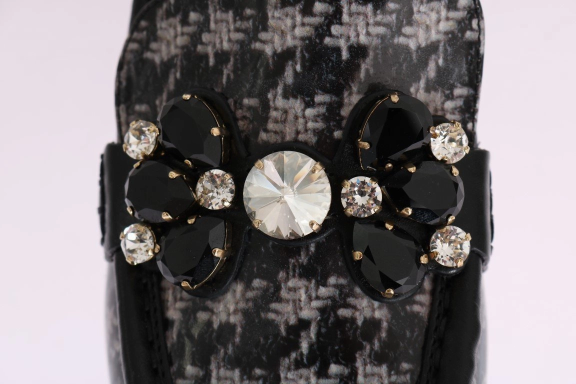 Flat Shoe Inserts Black Leather Crystal Moccasins Shoes