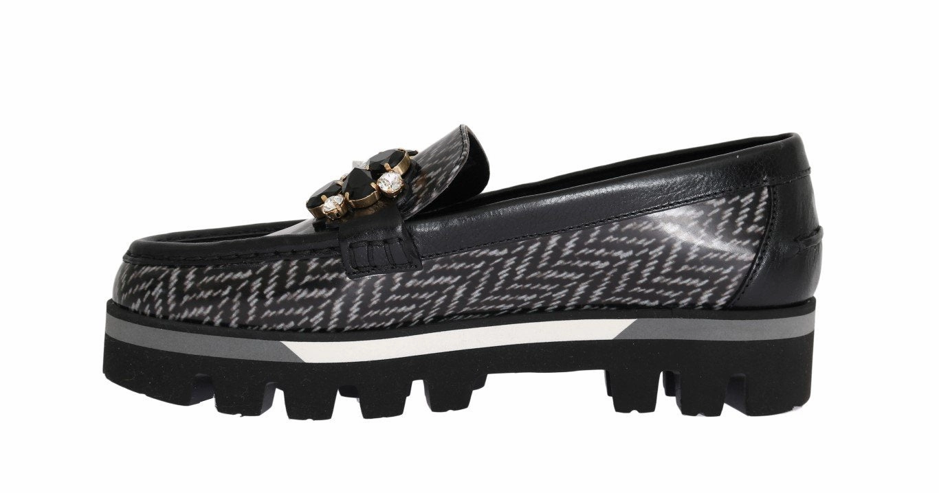 Black Leather Crystal Moccasins Shoes Flat Workout Shoes For Lifting