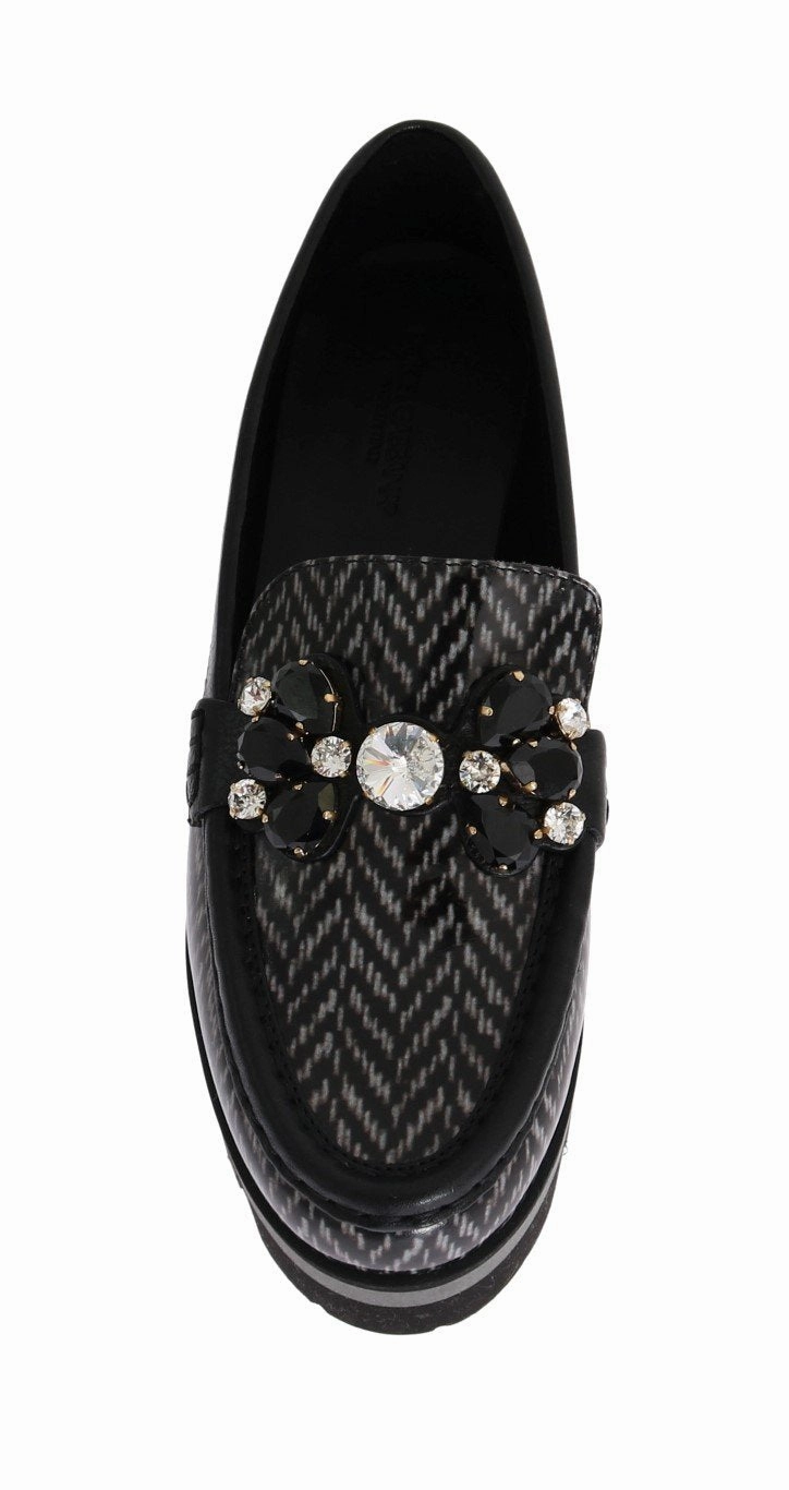 Black Leather Crystal Moccasins Shoes Walking Shoes For Overpronation Flat Feet