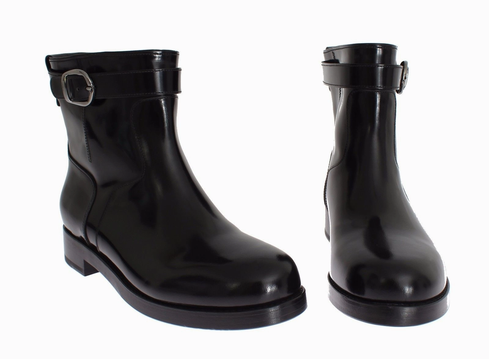 Flat Shoes Dangling Black Leather Mid-Calf Flat Boots Shoes