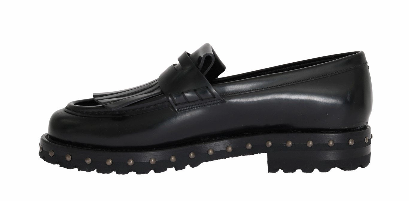 Black Leather Platform Loafers Flat Indoor Soccer Shoes