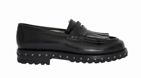 Comfortable Flat Shoes With Arch Support Black Leather Platform Loafers