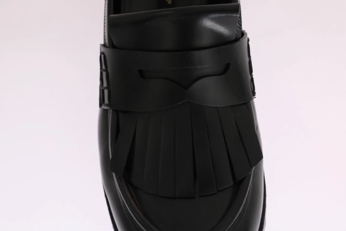 Black Leather Platform Loafers Leather Flat Pointed Shoes