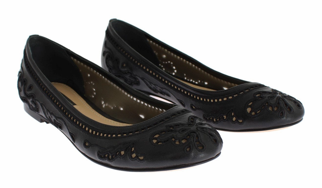 Best Shoe Inserts For Flats Black Leather Ricamo Ballet Flat Shoes