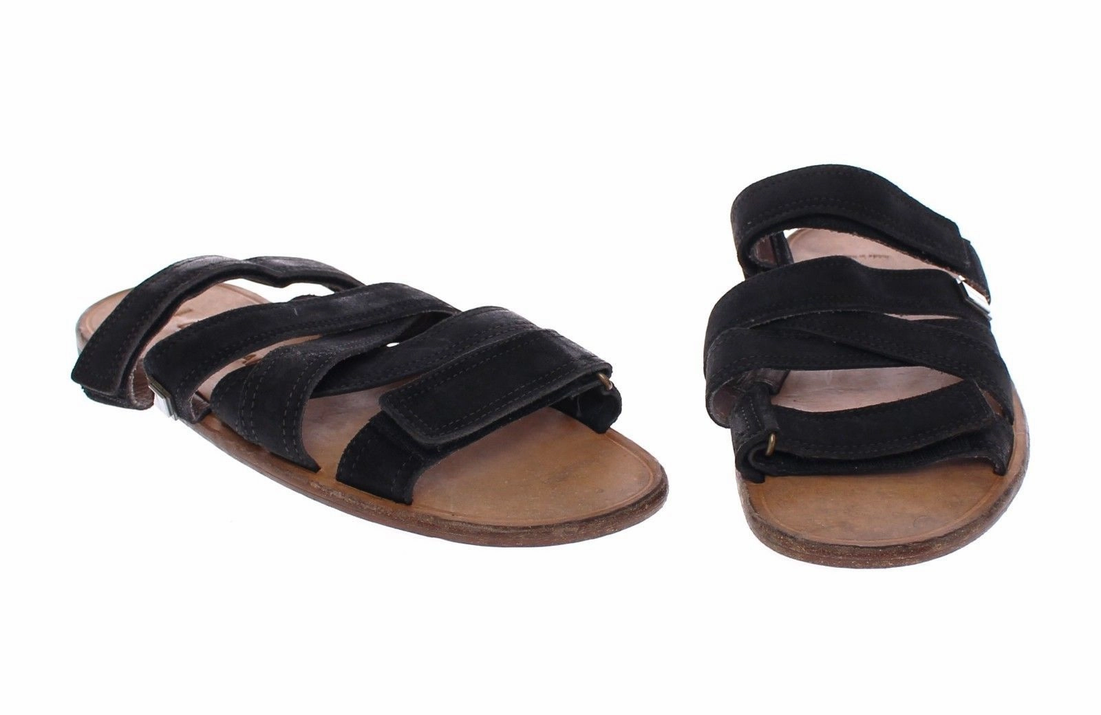 Unisex Sandals Black Leather Strap Slides Sandals Shoes