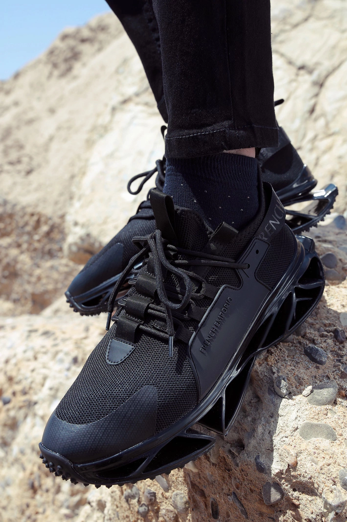 Arc Crazy Horse Leather Platform Casual Shoes Black Men Casual Sneaker